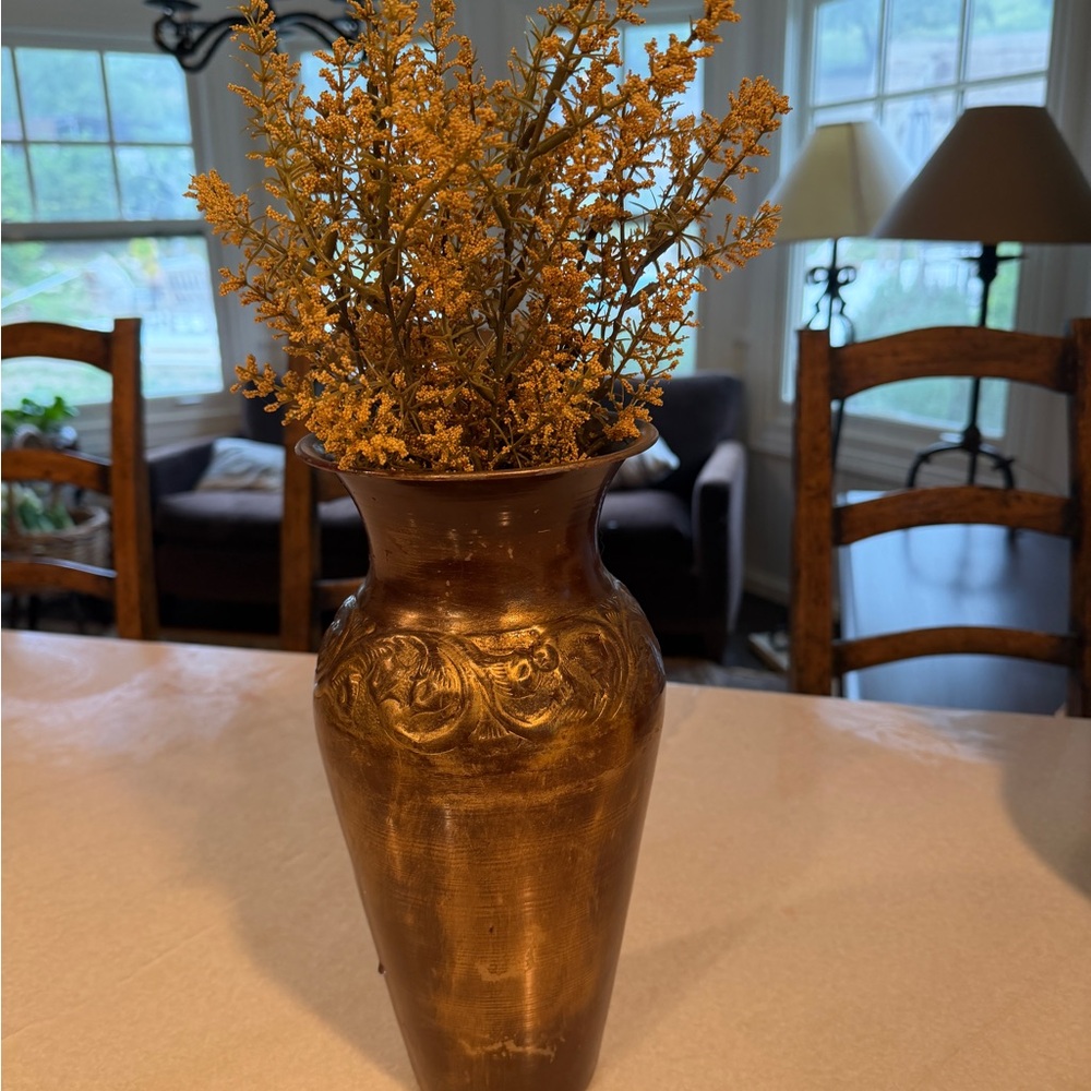 Vintage Bronze Floral Accent Vase - Brown/Gold with faux stems - Picture 3 of 8